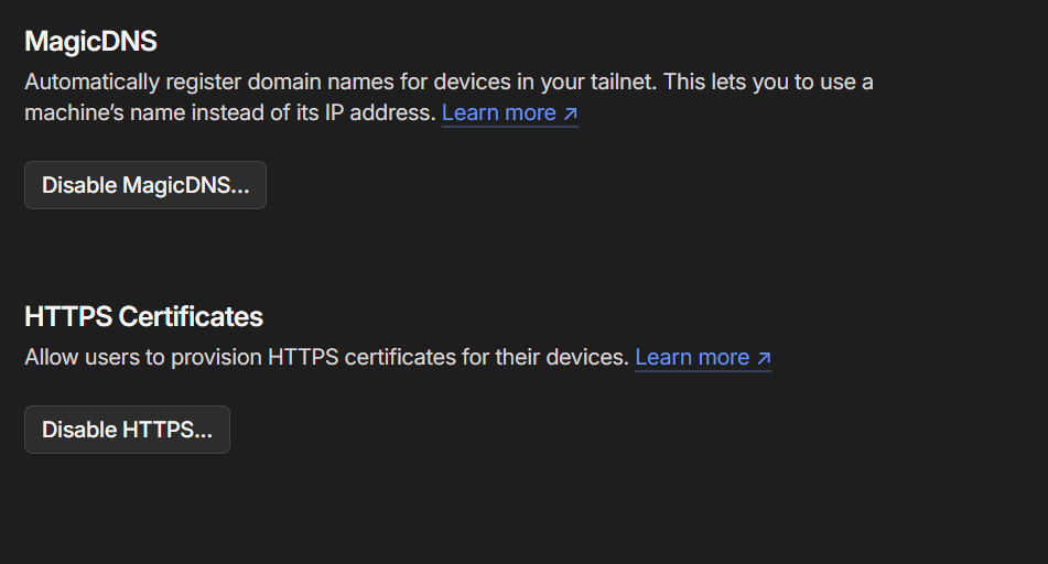 Tailscale Magic DNS and HTTPS Certificates